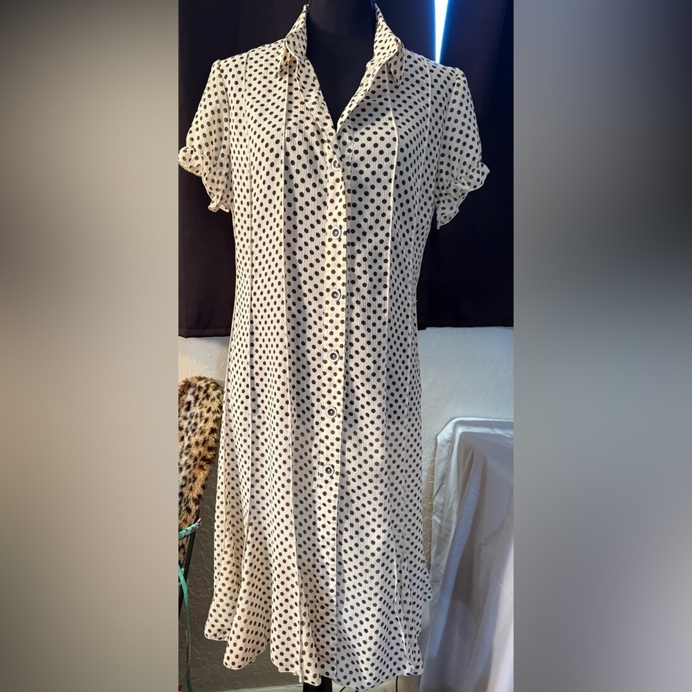Sandra Darren Cream and Black Polka Dot Dress - Picture 3 of 10
